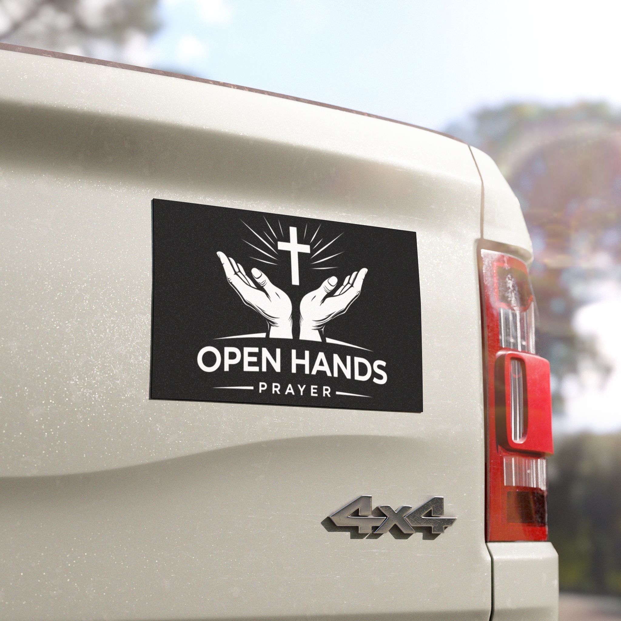 Open Hands Prayer Car Magnet — Christian Faith Cross Religious Vehicle Decal