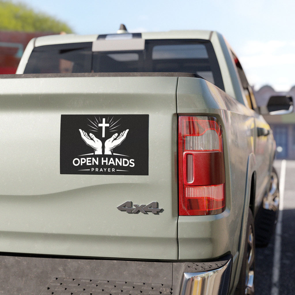 Open Hands Prayer Car Magnet — Christian Faith Cross Religious Vehicle Decal