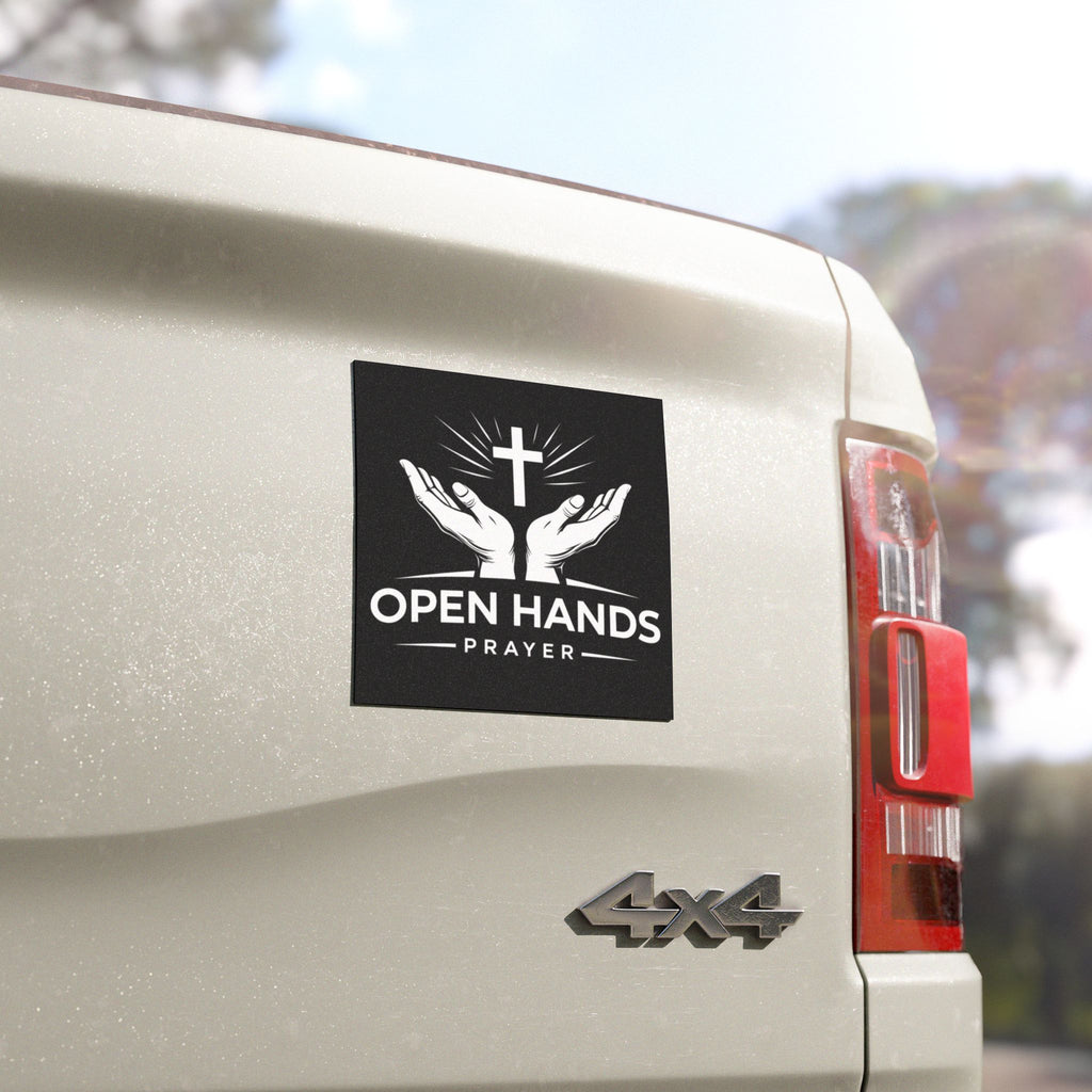 Open Hands Prayer Car Magnet — Christian Faith Cross Religious Vehicle Decal